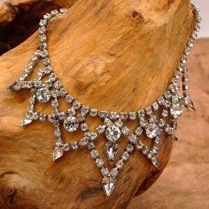 Elegant Vintage Cascading Crystal Choker Statement Necklace Adjustable 15"